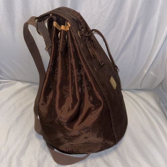 MCM Vintage Brown Nylon Drawstring Sling Bag/Backpack - Picture 2 of 6